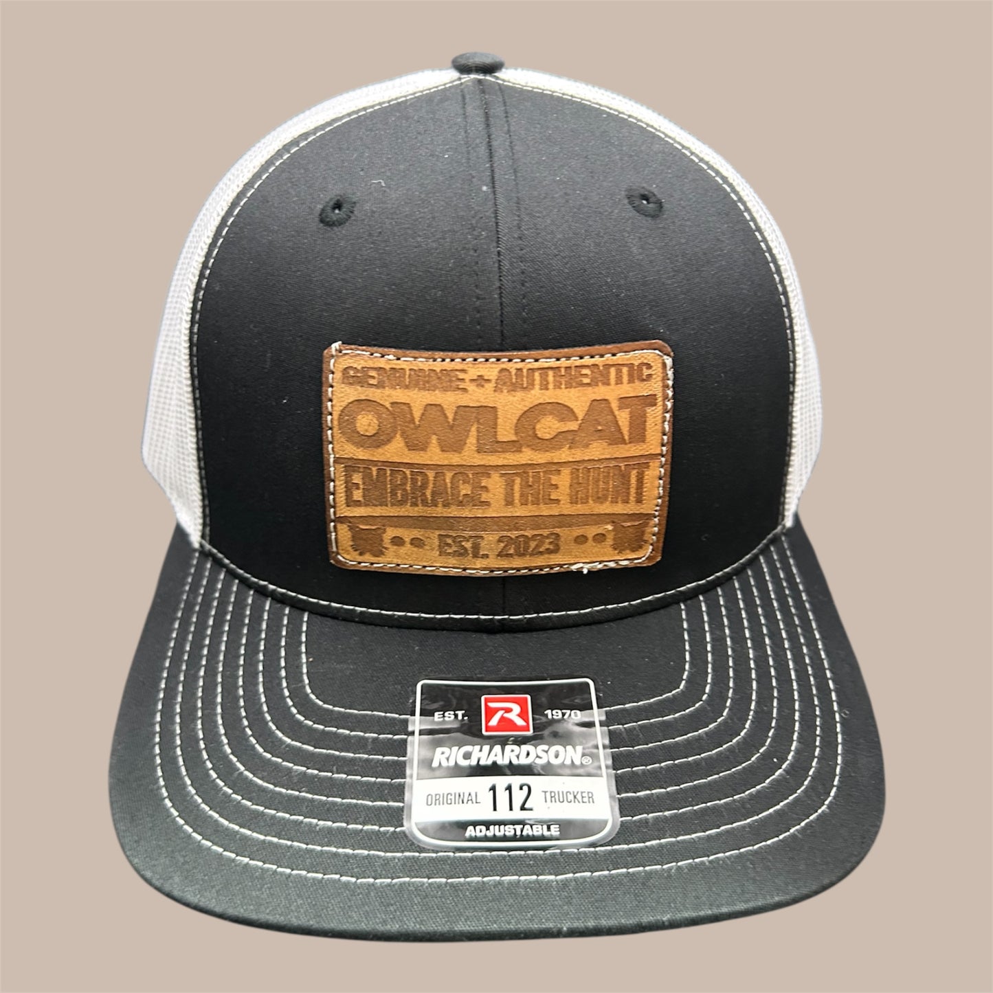 OwlCat Embrace The Hunt Veg-Tan Leather Patch Hat Black/White 112
