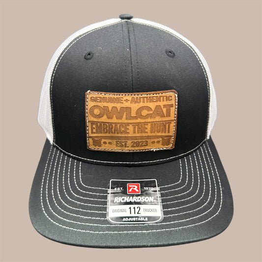 OwlCat Embrace The Hunt Veg-Tan Leather Patch Hat Black/White 112