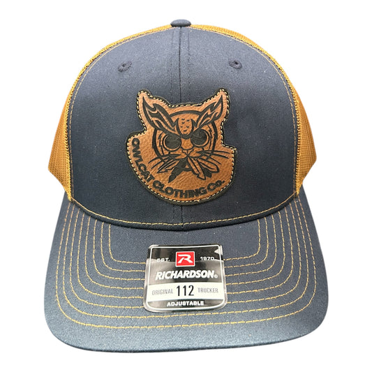 OwlCat Logo leather patch black/carmel