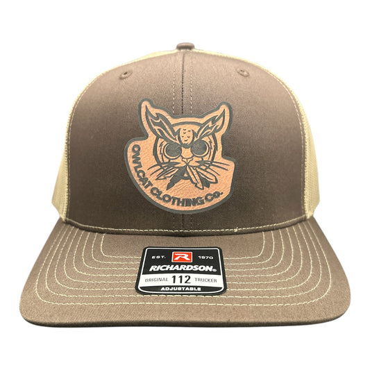 Brown with Khaki mesh trucker Leather Patch
