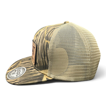 OwlCat Mossy Oak Camo Genuine Leather Patch Hat